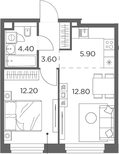 Планировка — Белый Град, 2-комн., 39 м²