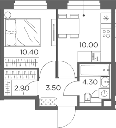 Планировка — Белый Град, 1-комн., 31 м²