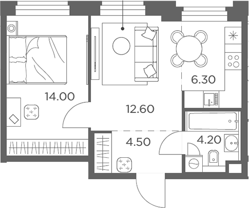 Планировка — Белый Град, 2-комн., 42 м²