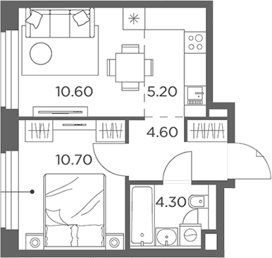 Планировка — Белый Град, 2-комн., 35 м²