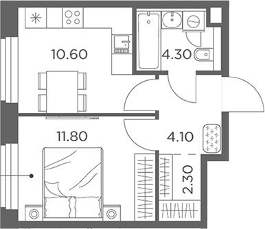 Планировка — Белый Град, 1-комн., 33 м²