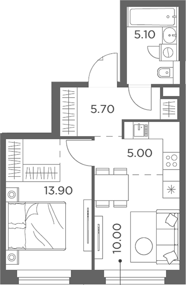 Планировка — Белый Град, 2-комн., 40 м²