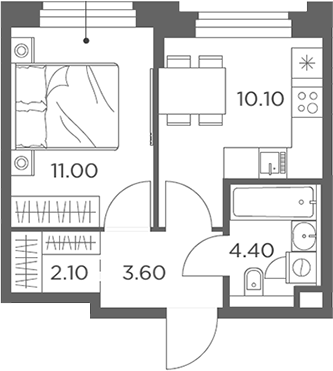 Планировка — Белый Град, 1-комн., 31 м²