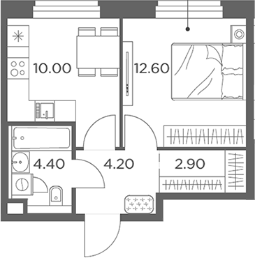 Планировка — Белый Град, 1-комн., 34 м²