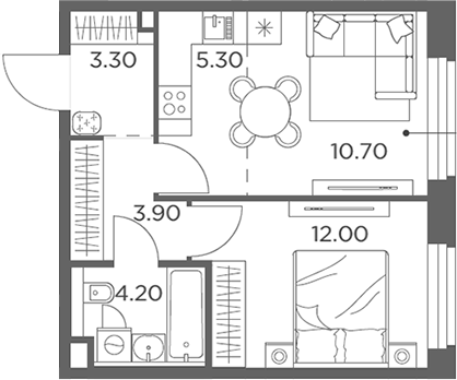 Планировка — Белый Град, 2-комн., 39 м²