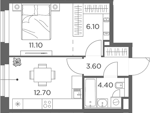 Планировка — Белый Град, 1-комн., 38 м²