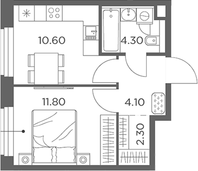Планировка — Белый Град, 1-комн., 33 м²