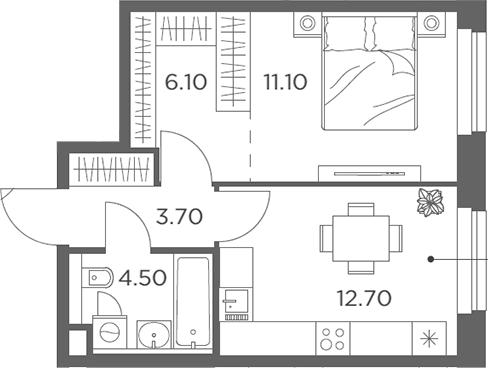 Планировка — Белый Град, 1-комн., 38 м²