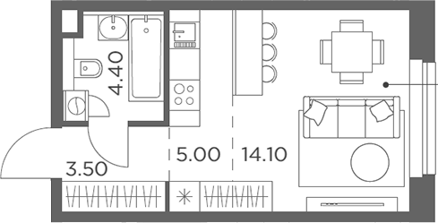 Планировка — Белый Град, Студия, 27 м²