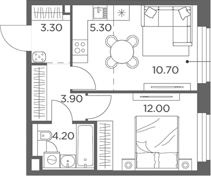 Планировка — Белый Град, 2-комн., 39 м²