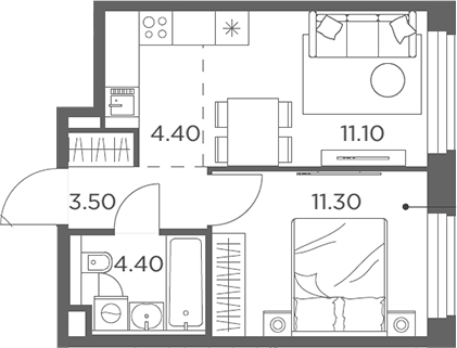 Планировка — Белый Град, 2-комн., 35 м²