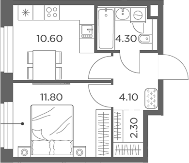 Планировка — Белый Град, 1-комн., 33 м²