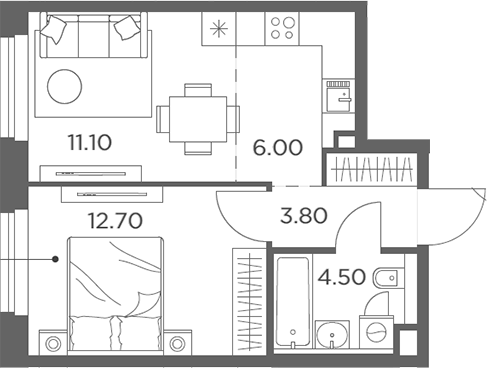 Планировка — Белый Град, 2-комн., 38 м²