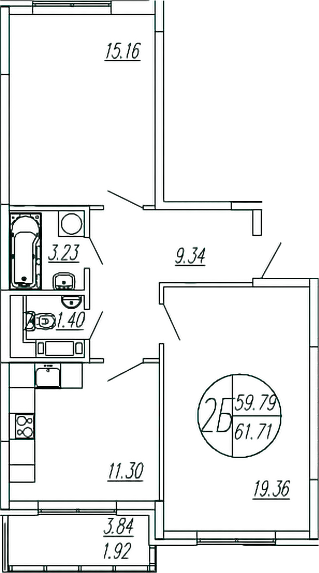 Планировка — Шолохово, 2-комн., 60 м²