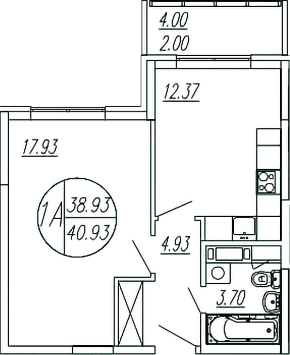 Планировка — Шолохово, 1-комн., 39 м²