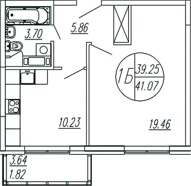 Планировка — Шолохово, 1-комн., 39 м²