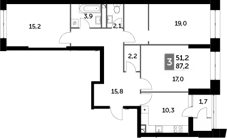 Планировка — Sky Garden, 3-комн., 86 м²