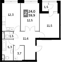 Планировка — Sky Garden, 2-комн., 59 м²