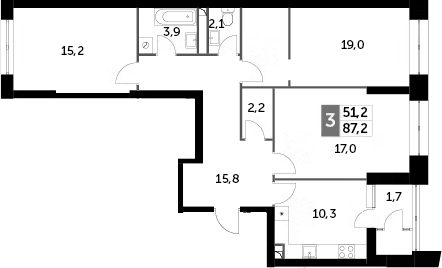 Планировка — Sky Garden, 3-комн., 87 м²