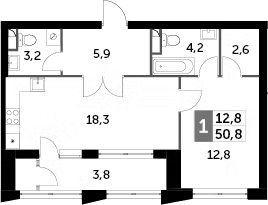 Планировка — Sky Garden, 1-комн., 48 м²