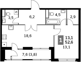 Планировка — Sky Garden, 2-комн., 48 м²