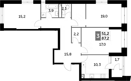 Планировка — Sky Garden, 3-комн., 87 м²