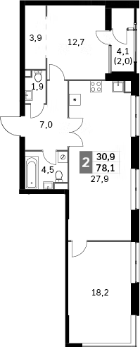 Планировка — Sky Garden, 3-комн., 76 м²