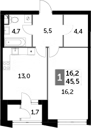 Планировка — Sky Garden, 1-комн., 44 м²