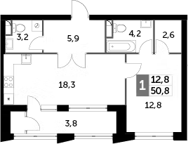 Планировка — Sky Garden, 1-комн., 47 м²
