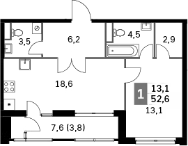 Планировка — Sky Garden, 2-комн., 48 м²