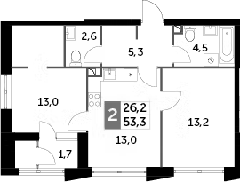 Планировка — Sky Garden, 2-комн., 53 м²