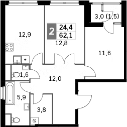 Планировка — Sky Garden, 2-комн., 60 м²
