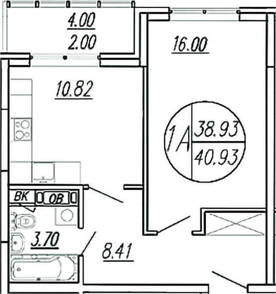 Планировка — Шолохово, 1-комн., 39 м²