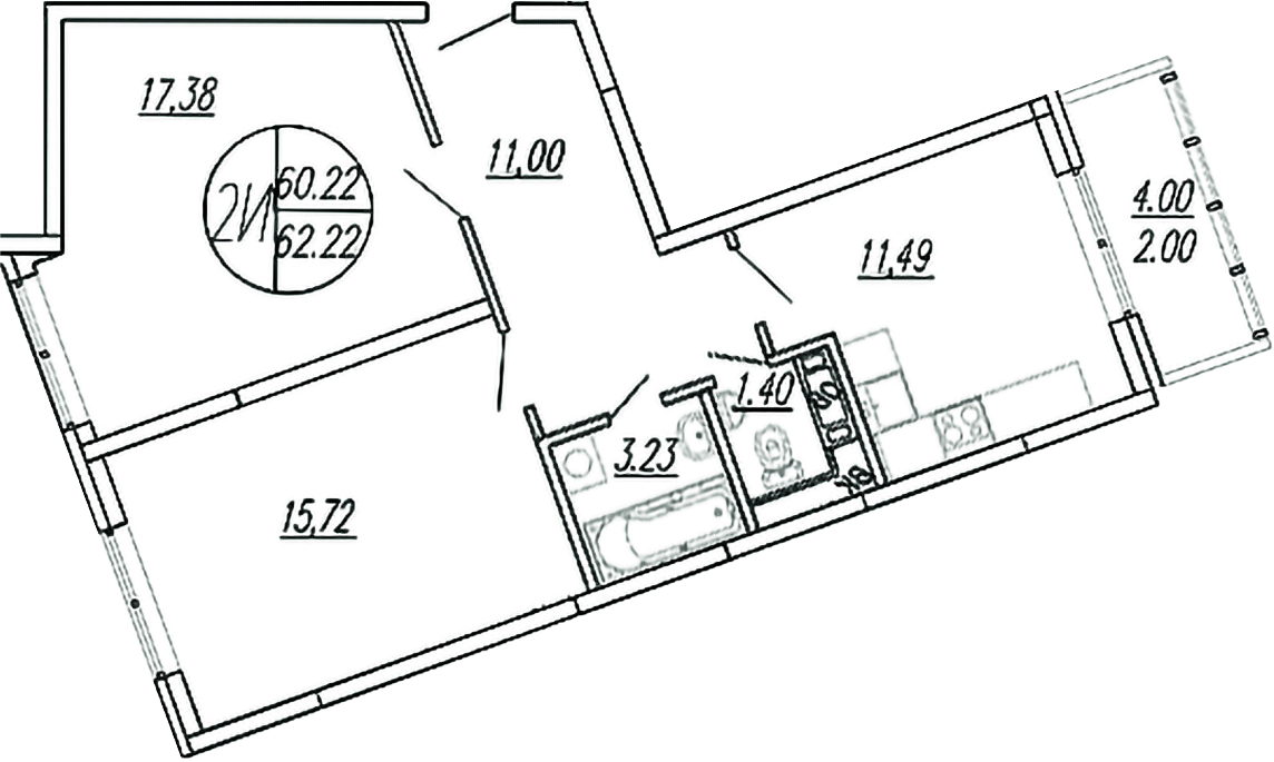 Планировка — Шолохово, 2-комн., 60 м²