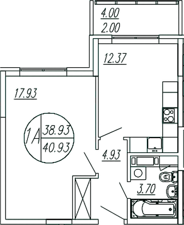 Планировка — Шолохово, 1-комн., 39 м²