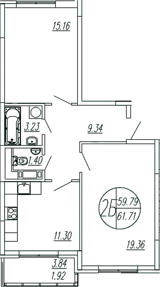 Планировка — Шолохово, 2-комн., 60 м²