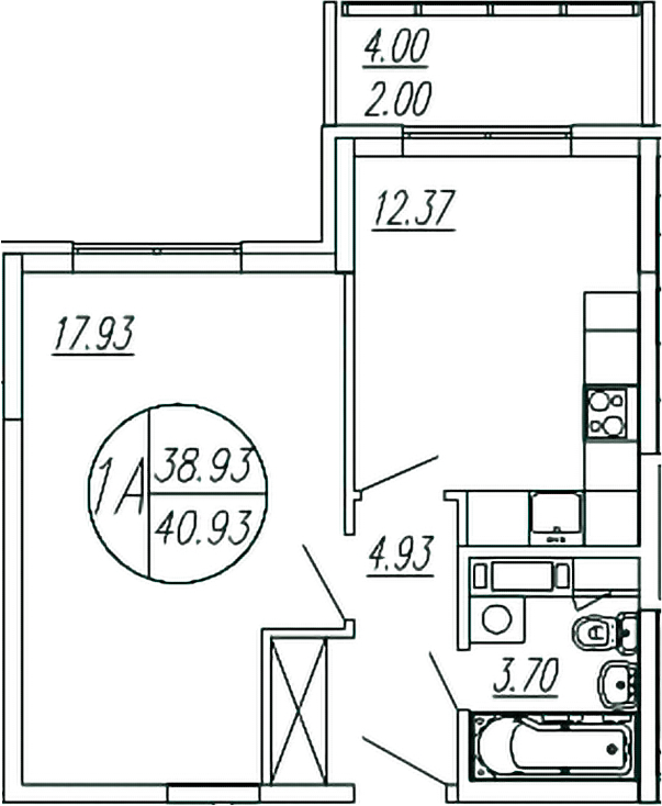 Планировка — Шолохово, 1-комн., 39 м²