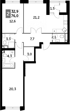 Планировка — Sky Garden, 2-комн., 76 м²