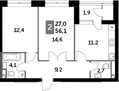 Планировка — Sky Garden, 2-комн., 55 м²