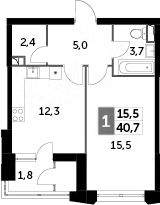 Планировка — Sky Garden, 1-комн., 40 м²