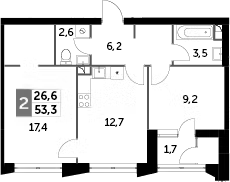 Планировка — Sky Garden, 2-комн., 53 м²