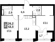 Планировка — Sky Garden, 2-комн., 52 м²