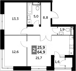 Планировка — Sky Garden, 3-комн., 63 м²