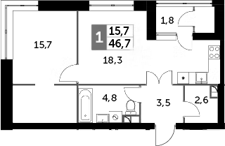 Планировка — Sky Garden, 2-комн., 46 м²