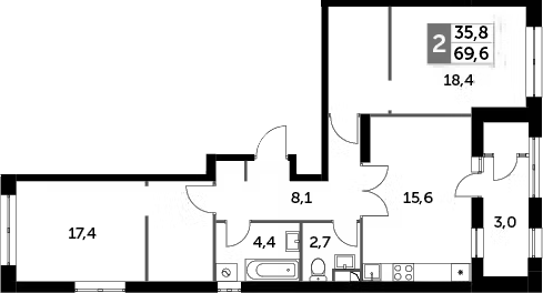 Планировка — Sky Garden, 3-комн., 68 м²