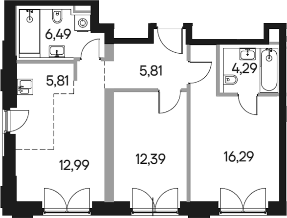 Планировка — Селигер Сити, 3-комн., 64 м²