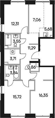 Планировка — Селигер Сити, 4-комн., 80 м²