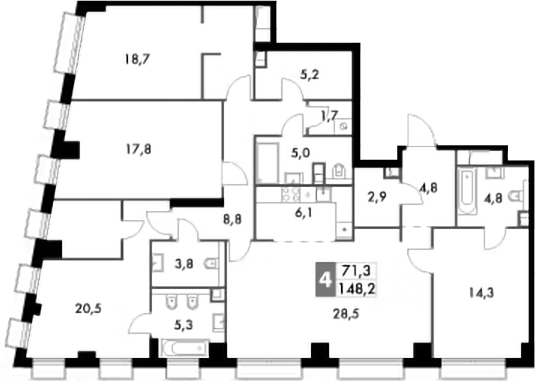 Планировка — Sydney City, 5-комн., 148 м²
