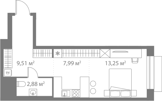 Планировка — LIFE Варшавская, Студия, 34 м²