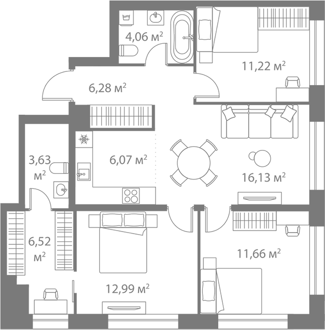 Планировка — LIFE Варшавская, 4-комн., 79 м²